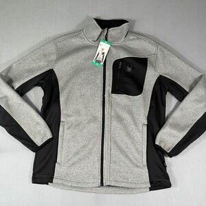 NWT Spyder Men's Gray Black Fleece Full‎ Zip Jacket XL TG Outdoor Activewear